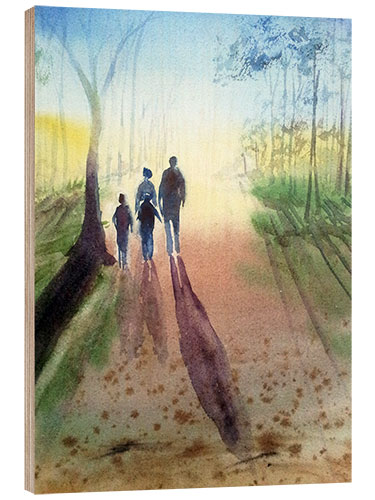 Wood print Family - Long shadows in the dusk
