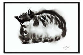 Gerahmter Kunstdruck Katzenschläfchen schwarz und weiß
