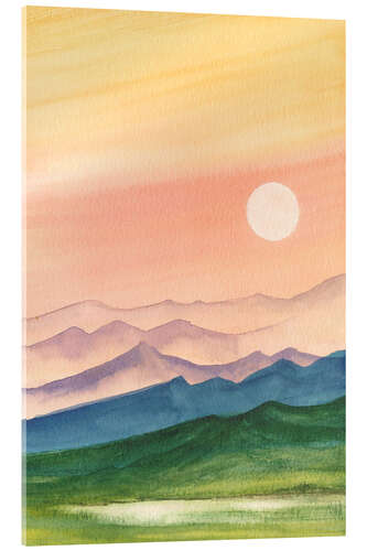 Tableau en verre acrylique Sunset over the hills