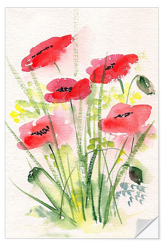 Vinilo para la pared Poppies watercolor