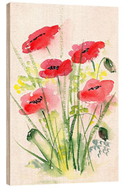 Stampa su legno Poppies watercolor