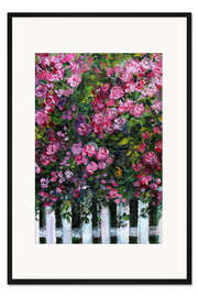 Gerahmter Kunstdruck Sommerrosen am Gartenzaun