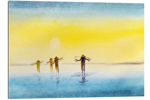 Tableau en plexi-alu Fishermen at sunset