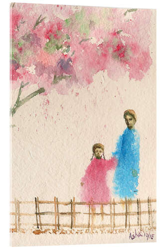 Stampa su vetro acrilico Cherry blossom tree over the bridge