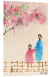 Acrylic print Cherry blossom tree over the bridge - Asha Sudhaker Shenoy