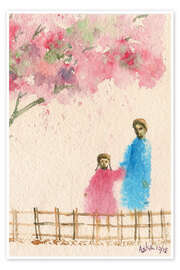 Poster Cherry blossom tree over the bridge - Asha Sudhaker Shenoy