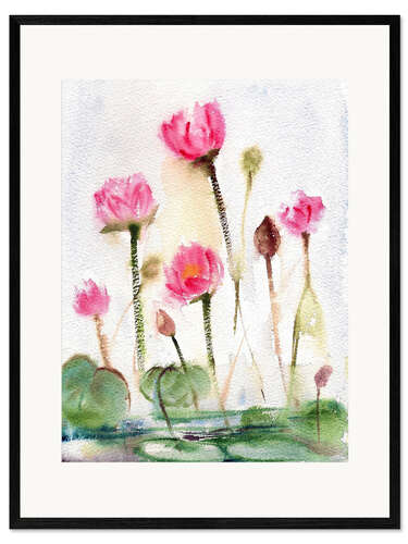 Gerahmter Kunstdruck Lotus Teich