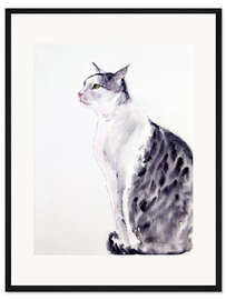 Gerahmter Kunstdruck Die aufmerksame Katze