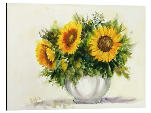 Aluminium print Vase with sunflowers