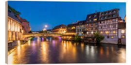 Hout print La Petit France in Strasbourg at night