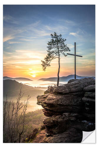 Selvklebende plakat Palatinate Forest, landscape with fog