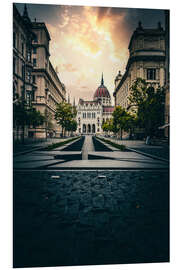 Print på skumplade Budapest in Hungary, streets to Parliament