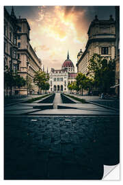 Selvklebende plakat Budapest in Hungary, streets to Parliament