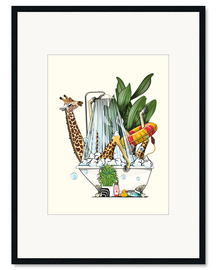 Gerahmter Kunstdruck Giraffe in der Badewanne
