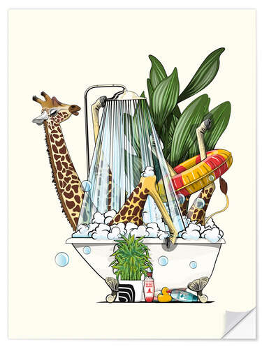 Wandsticker Giraffe in der Badewanne