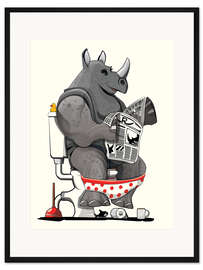 Gerahmter Kunstdruck Nashorn auf der Toilette