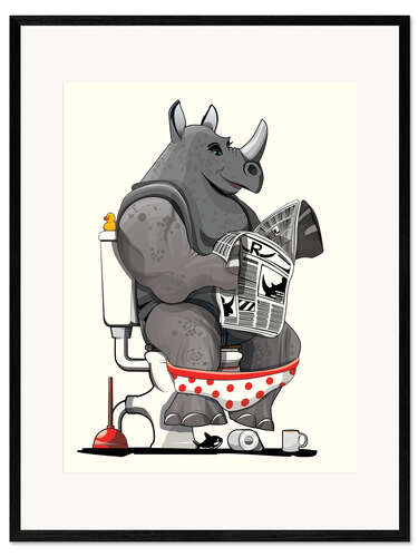 Inramat konsttryck Rhinoceros on the toilet