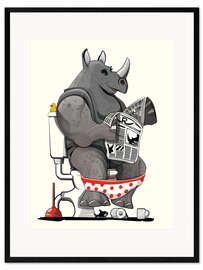 Gerahmter Kunstdruck Nashorn auf der Toilette