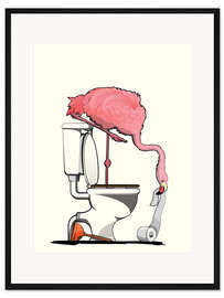 Gerahmter Kunstdruck Flamingo auf der Toilette