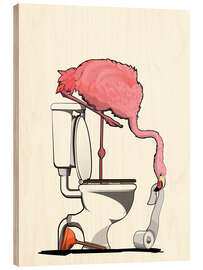 Holzbild Flamingo auf der Toilette