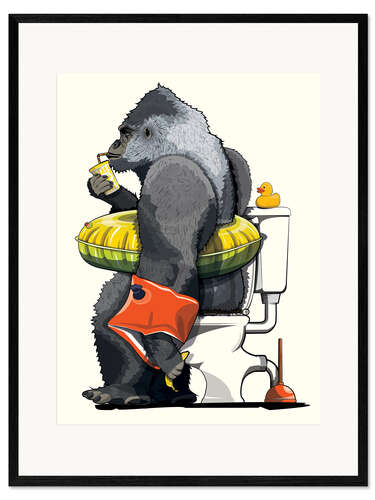 Gerahmter Kunstdruck Gorilla auf der Toilette