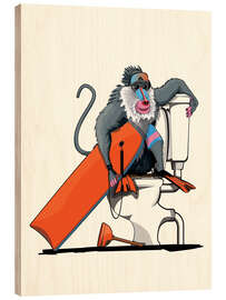 Holzbild Pavian auf der Toilette - Wyatt9