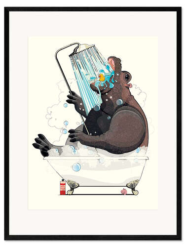 Ingelijste kunstdruk Hippo in the bathtub