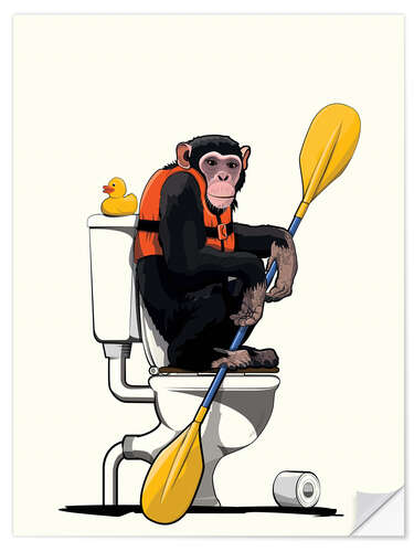 Sticker mural Chimpanzé aux toilettes