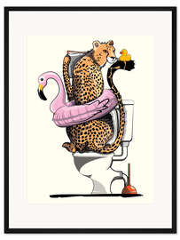 Gerahmter Kunstdruck Gepard auf der Toilette