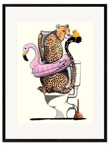 Framed art print Cheetah on the toilet