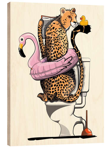 Hout print Cheetah on the toilet