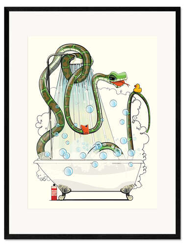 Impression artistique encadrée Snake in the bathtub while showering