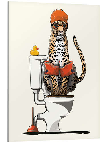 Alubild Leopard auf der Toilette