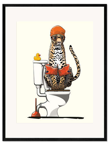 Framed art print Leopard on the toilet