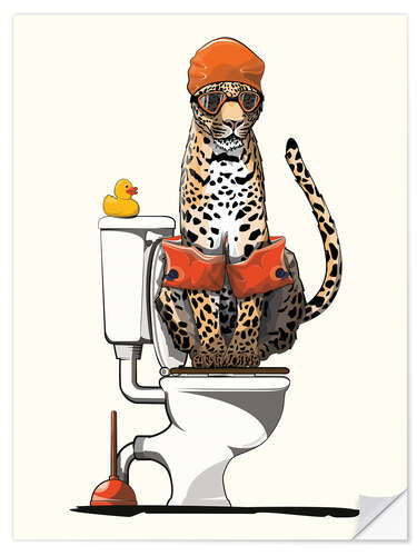 Självhäftande poster Leopard on the toilet