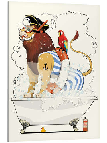 Aluminiumsbilde Lion pirate in the bathtub