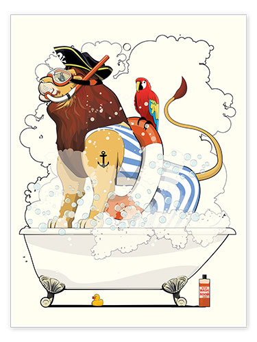 Poster Lion pirate in the bathtub