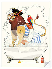 Selvklebende plakat Lion pirate in the bathtub