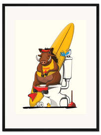 Gerahmter Kunstdruck Warzenschwein auf der Toilette