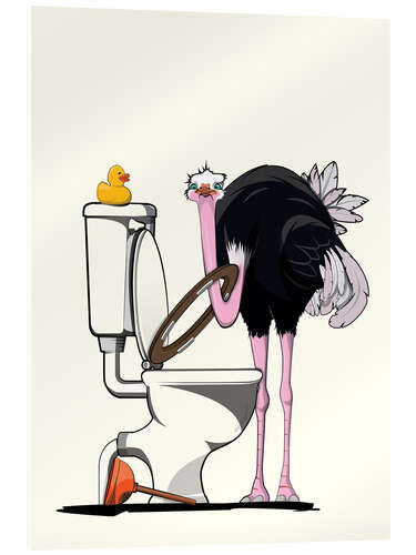 Acrylic print Ostrich on the toilet