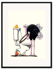Gerahmter Kunstdruck Vogelstrauß auf der Toilette