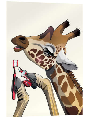 Acrylic print Giraffe brushing teeth