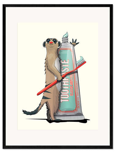 Impression artistique encadrée Suricate se brosser les dents