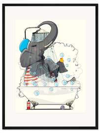 Gerahmter Kunstdruck Elefant in der Badewanne