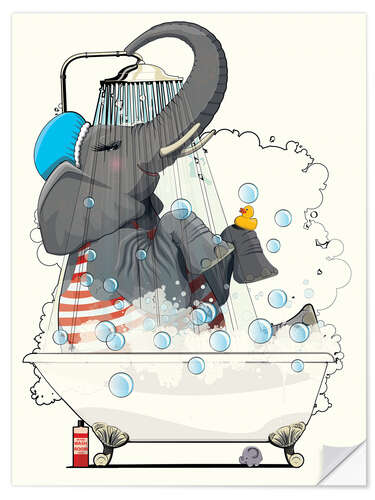 Wandsticker Elefant in der Badewanne