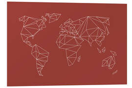 Foam board print World map in earthy red