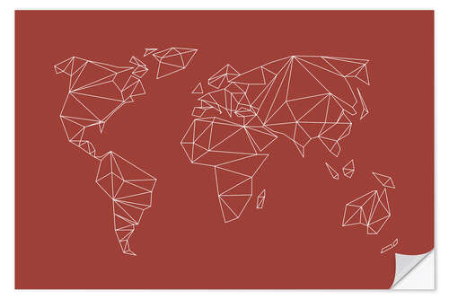 Selvklebende plakat World map in earthy red