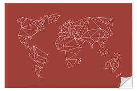 Muursticker World map in earthy red