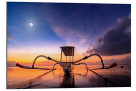 Aluminium print Traditional fishing boat Jukung at sunrise