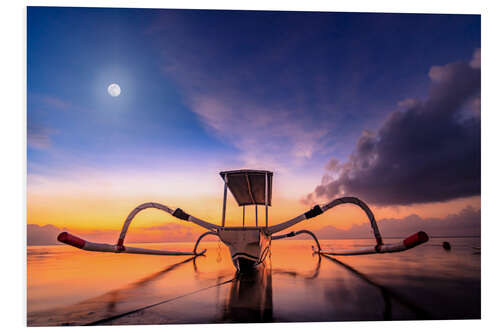 Foam board print Traditional fishing boat Jukung at sunrise